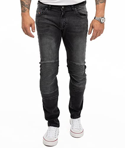 Rock Creek Herren Jeans Slim Fit Stretch Jeans Männerhose Herrenjeans Denim Hosen Herrenhose Bikerhose Stonewashed RC-2185 Schwarz W29 L32