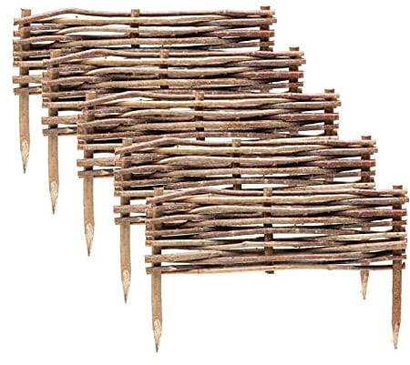 BooGardi Beeteinfassung Holz · in 3 Größen · 20 x 60 cm 5er Set Haselnuss Beeteingrenzung · Steckzaun zur Beetumrandung · Garten Wegabtrennung