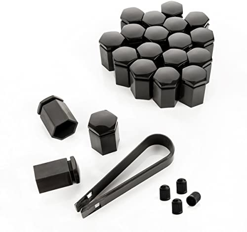 LST 20x Sechskant Radschraube Abdeckkappen Felgen Kappen lang 17mm schwarz Glanz