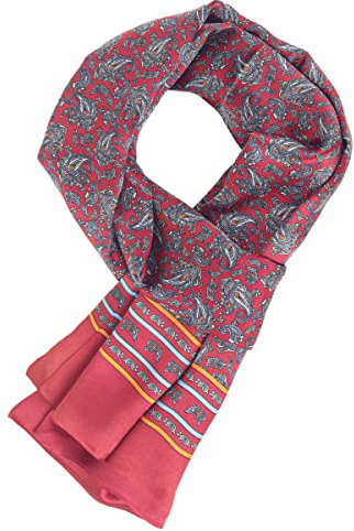 WANYING Edler 100% Seide Herrenschal 11 Momme Seidenschal für Herren Schaltuch Casual Business 155×26cm - Paisley Rot