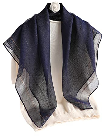 WINCESS YU quadratischer Schal für Damen, Satin, Bandana, kariertes Halstuch, Gitter-Halstuch für Damen für alle Jahreszeiten, Dunkelblau, Einheitsgröße