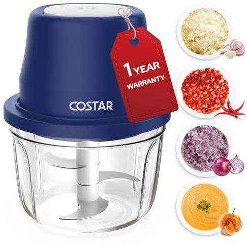 Costar 350ML Rechargeable Mini Electric Chopper - 304 Stainless Steel Blades Food Processor for Kitchen, One Touch Operation, Ideal for Mincing Garlic, Ginger, Onion, Vegetable, Meat, Nuts, 45W