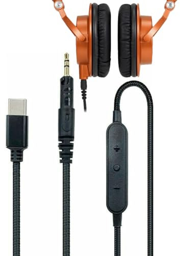 V-MOTA Câble d'écouteurs compatible avec casque Audio-Technica ATH-M40X ATH-M50x ATH-M60X ATH-M70x (non compatible avec ATH-M50X BT) (microphone Drive-by-Wire 1,5 (5 m) Type-C)