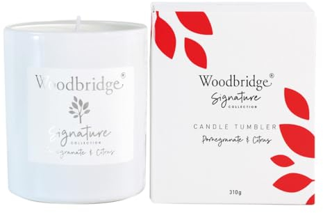Woodbridge Duftkerze im Glas mit Deckel | Pomegranate & Citrus | Duftkerze Fruchtig | kleine Duftkerze | Brenndauer bis 60h | Weiße Kerzen (310g) | Signature Kollektion