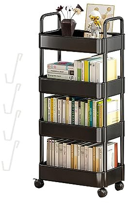 4 Niveles Estante De Almacenamiento Con Ruedas - Estantes Móviles Para Libros | Organizador Cocina Almacenamiento Con Ruedas | Carrito Auxiliar Con Ruedas | Carro Multiusos Con Ruedas Para Cocina,Baño