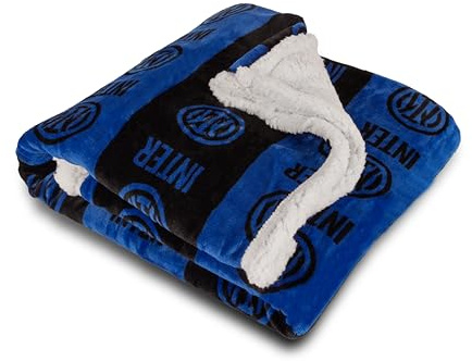 F.C.Inter, Decke Sherpa, Lammfell, 130 x 160 cm, weich, doppellagig, Winter, Sofa, offizielles Produkt
