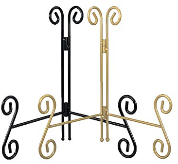 UoYeet Tellerständer, 2er Pack 6 Zoll Tellerhalter für die Ausstellung, Schwarz & Gold klappbarer Eisen-Tischständer für Bilderrahmen, Foto und dekorativen Teller