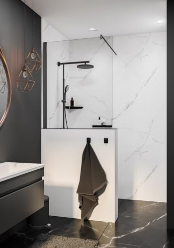 Schulte pare-baignoire l.90 x h.120 cm, noir, volet fixe, barre 120 cm incluse, pare-muret fixe douche réversible, verre de sécurité 5 mm transparent antical, joint d'étanchéité