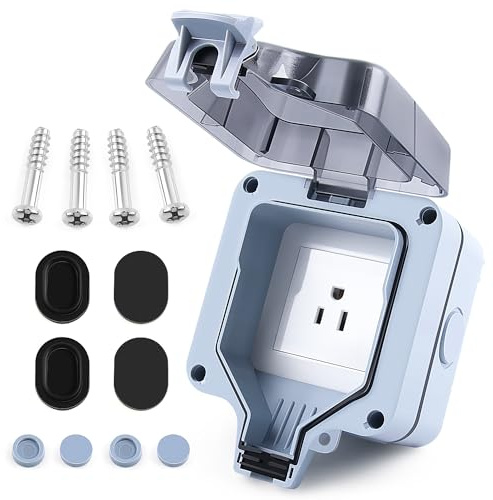 Zhushan Outdoor Waterproof Wall Power Socket - Single 15Amp Socket with 1 Gang Switched Cover, IP66 Weatherproof Socket Box for Outdoor Use