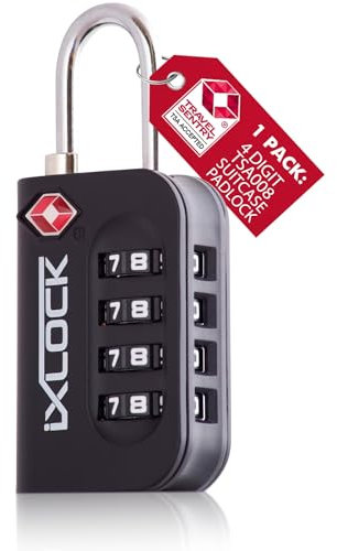 iXLOCK Candado Maleta TSA Anti robo. Candado Numerico 4 Digitos. Candado Combinacion Taquilla para Mochilas Maletas y Taquilla Gimnasio. Candado Seguridad Equipaje Negro 1