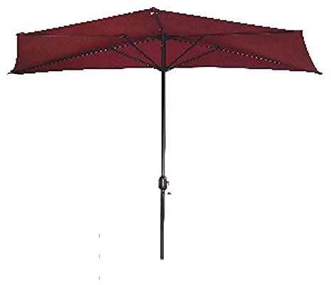 LIUSP 9,8 Fuß Sonnenschirm für den Außenbereich, halbrund an der Wand, Gartenschirm, um Platz zu sparen, regenfest und Sonnenschutz, doppelt verwendbarer Schirm, rot, für Priva
