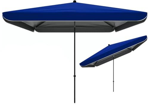 Parasol de Jardin Inclinable 180 x 220 cm, Parasol de Terrasse Rectangulaire, Protection Solaire UV 50+ Parasol d'extérieur avec Armature en Acier pour Plage, Balcon(Bleu,200 x200cm/6.6 x 6.6ft)
