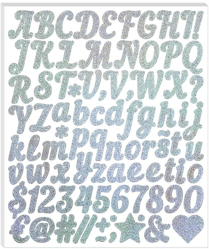 528 Stücke Kursiv Buchstaben Aufkleber,6 Blätter Selbstklebendes Vinyl Buchstaben Zahlen Kit für Scrapbook, DIY,Basteln,Wasserflasche und Namensschild,Silber