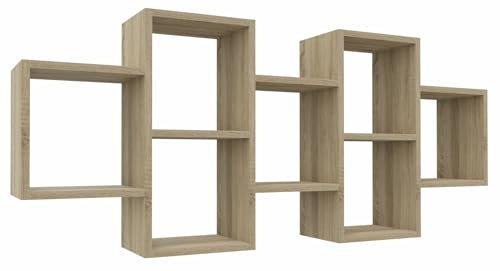 MARAND Großes Hängendes Bücherregal - 7 Zonen - Kinderzimmer Aufbewahrung - Schmal für Wohnzimmer - Holzwerstoff - Sonoma
