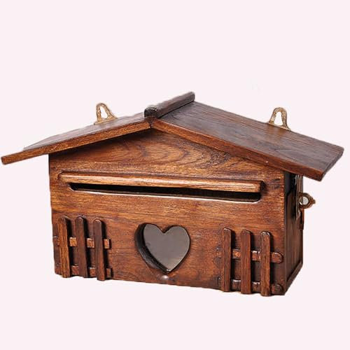 YCXJB An der Wand Montierter Briefkasten für Das Haus, Briefkästen für Draußenmit Schloss, Kleine Mailbox aus Holz, 34 x 12 x 19 cm