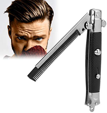 Switchblade Taschenkamm, Springmesserkamm, Switchblade Taschen Öl Haarkamm Klappmesser automatische Bürstenkämme mit Druckknopf für Herren Haar Bart Schnurrbart Styling