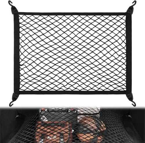 Zocipro Cargo Net, Adjustable Elastic Car Boot Mesh 60x40cm, Single-layer Luggage Fixed Organizer With 4 Hooks, Universal Nylon for Vehicle Van SUV (Black)