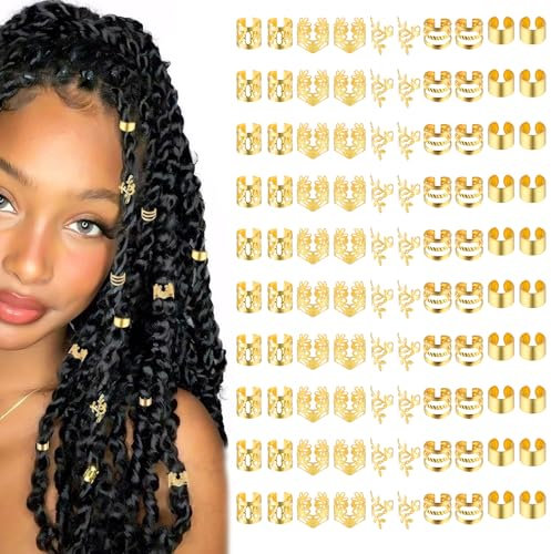 100 Stück Haarschmuck Gold Dreadlocks Schmuck Haarringe Gold Piraten Haarschmuck Verstellbar Metallene Haar Geflecht Ringe für Dreadlock-Zubehör Haar-Zöpfe