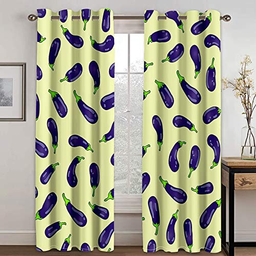 Bishilin Gardinen Verdunkelnd 2er Set 214x115CM, Verdunklungsvorhänge Ösen mit Muster Auberginen Vorhänge Blickdicht Schlafzimmer Wohnzimmer