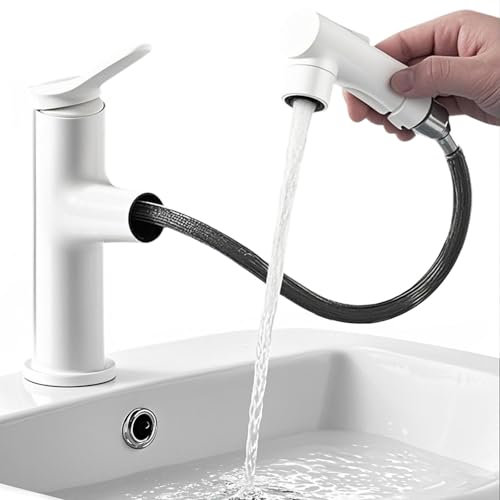 Rubinetto da cucina bianco Penbinmall a bassa pressione con doccetta estraibile, miscelatore monocomando con 3 modalità doccetta estraibile, rubinetto per lavabo con beccuccio orientabile