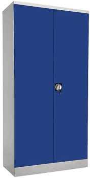 eurokraft | Stahlschrank Nilas | mit 4 Fachböden | HxBxT 1950 x 915 x 421 mm | lichtgrau/enzianblau