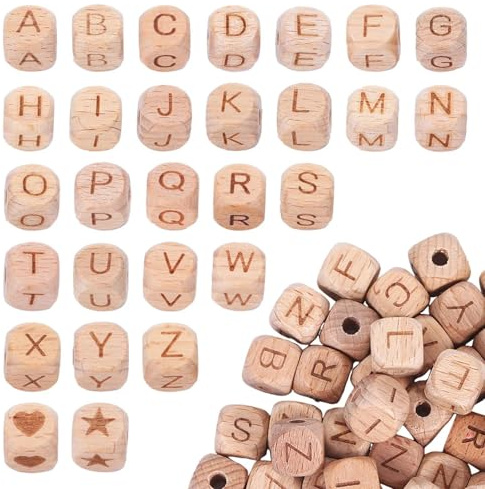 Jaarssho 100 Stück Buchstabenperlen Holz,Holzperlen Buchstaben 12 mm | Armband Selbst Machen Bracelet Making Kit, Perlen in Verschiedenen Größen Zur Herstellung von Schmuck für Weihnachten,Feste