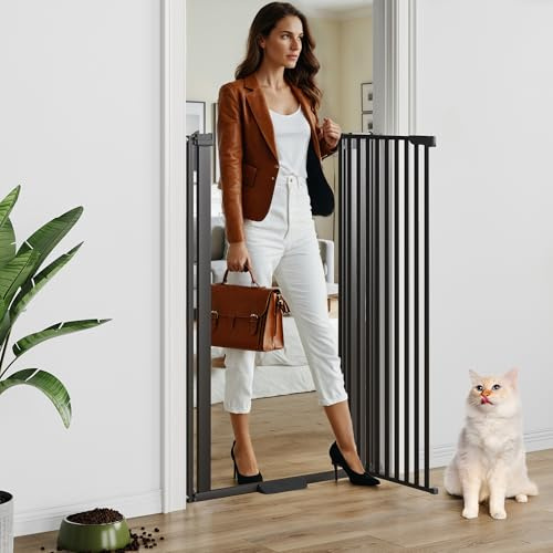 Semiocthome Black Extra Tall Pet Gate 130cm Height Safety Gates for Dogs and Cats, Pressure Fit 78-90cm Wide, 90°Two Way Open, Auto Close Tall Stair Gate, Metal Walk Thru Gates for Doorway Bedroom