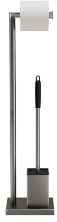 UAOGPLK Gun Gray,Toilet Brush with Toilet Paper Holder,304 Stainless Steel Freestanding Toilet Brush with Tissue Holder, Weighted Base, Heavy Duty