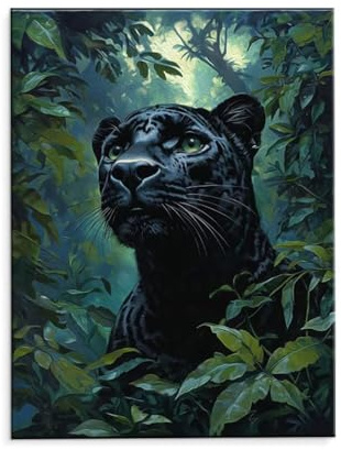 Malen Nach Zahlen Erwachsene Paint by Numbers Adults DIY Ölgemälde Leinwand Set mit 3 Pinsel und Acrylfarben für Home Weihnachten Deko Geschenk - 35 x 50 cm Ohne Rahmen (Wald Schwarze Panther) t-793