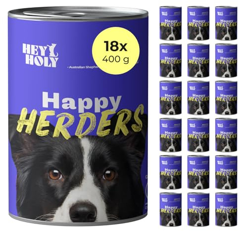 HEY HOLY Premium Nassfutter für Hütehunde | 18x 400g Hundefutter für ausgewachsene Hütehunde mit Huhn | Hochverträglich aus natürlichen Zutaten