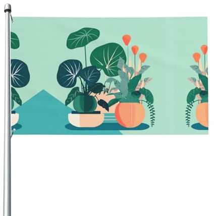 Bedruckte dekorative Flagge für den Innen- und Außenbereich mit Cartoon-Topfpflanzen aus grünen Pflanzen für Partydekorationen im Innen- und Außenbereich – 91 x 152 cm