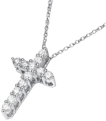 Epinki Halskette Damen Hochzeit Weißgold 585 14K, Kreuz Anhänger Frau Ketten Labor Erstellt Diamant 0.3ct (Rundschliff, Weiß), Damenkette Au585 Gold Echt Gold, 45CM
