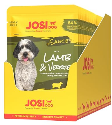 JosiDog Mini Lamb & Veggies in Sauce | 24x 100g | Hudefutter nass in Soße | Adult | Premium Nassfutter für kleine Rassen im Frischebeutel | Edles Lamm & gesundes Gemüse in Soße | powered by JOSERA