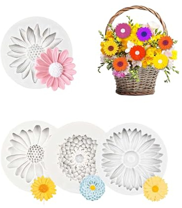 Thapncow 4 Moldes De Silicona Para Velas, Moldes de girasol en 3D, Para Hacer Velas Y Jabón，conjunto de moldes para hornear, moldes de arcilla polímera, moldes florales, moldes de resina epoxi