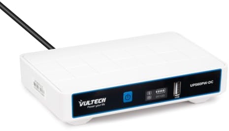 VulTech UPS60PW-DC Rev. 2.1 Bianco Mini UPS 6000mAh 60Watt Gruppo di Continuità Portatile per Router Wireless Modem Telecamera Power Bank Smartphone Input 100-240 VAC USB 5V DC 12V