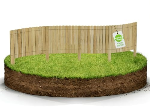 HENGMEI Holzzaun Rasenkanten Beeteinfassung Beetumrandung in Holz Gartenzaun Dekozaun Rollboarder Rasenbleche Mähkante Flexible Rasen Umrandung 200 cm Länge (40 cm Hoch, Holzfarbe)