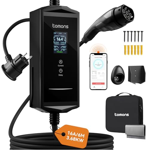 tomons Cavo Ricarica Auto Elettrica App,3,68 kW 6M,Portatile Tipo 2 Schuko