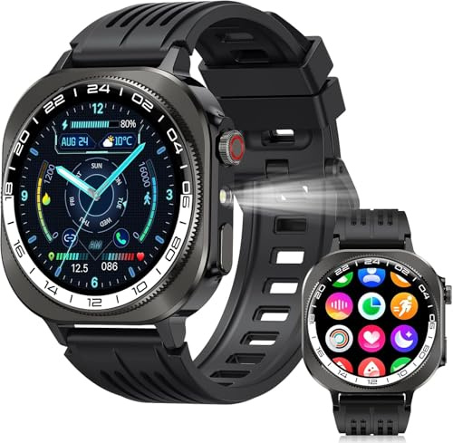 Military Smart Watch for Men(Answer/Make Call), 1.43HD AMOLED Fitness Watch with Flashlight/660mAh Battery, 130+ Sports/Heart Rate/Sleep Monitor/Pedometer, IP68 Waterproof Smartwatch for IOS Android