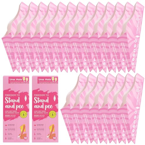 TRUEIN 20 pièces Urinoir Femme jetable, Pipi Debout Femme Portable, Pisse Debout Femme, Entonnoir Papier hygiénique Pliable pour Voyage Camping Voiture extérieur