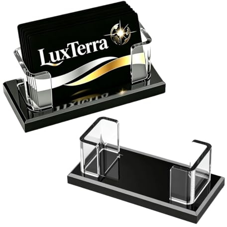 LuxTerra 2 Pièces Support de Carte de Visite, Business Card Holder | Acrylic Support Carte de Visite, Peut Contenir 60 Cartes, pour Bureau, Accueil et Restaurant