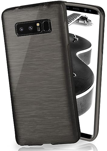 moex Stylische Brushed Aluminium-Optik & starker Grip | Ultra dünne Silikonhülle passend für Samsung Galaxy Note8 in Schwarz