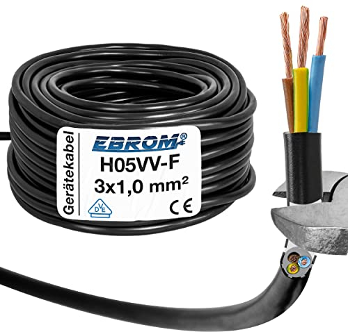 Tubo flessibile in plastica, cavo rotondo H05VV-F 3 x 1,0 mm2 3G1 (mm2) – Colore: nero 5 m/10 m/15 m/20 m/25 m/30 m/35 m/40 m/45 m/50 m/55 m/60 m ecc. fino a 100 m in 5 metri a scelta