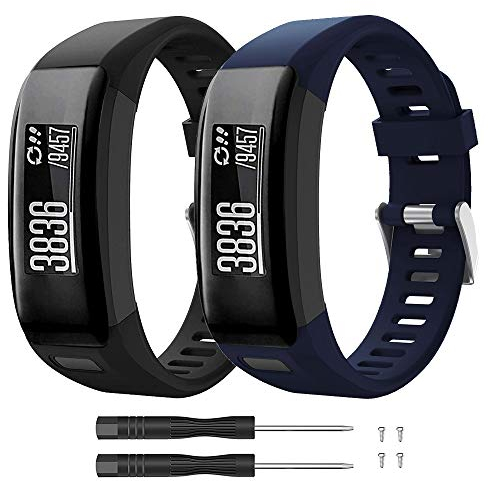 TOPsic Bracelet de rechange en silicone souple pour Vivosmart HR - Bracelet de montre réglable conçu pour la montre intelligente Vivosmart HR - Ne convient pas pour Vivosmart HR+, Noir + bleu nuit,