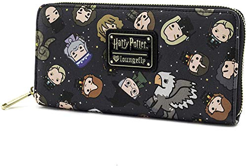 Loungefly Harry Potter Geldbörse mit Chibi-Charakter-Aufdruck, Schwarz, Einheitsgröße, schwarz, Einheitsgröße, Geldbörse mit Reißverschluss