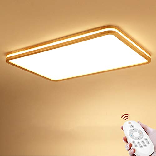 LED Holz Deckenleuchte Lampe Rund rechteckige Holzlampe Dimmbar Eiche Deckenlampe Innenbereich Moderne minimalistische Doppelschicht Lichtdurchlässigkeit Holz Deckenlampe 80W 96 * 66CM 7500 Lumen