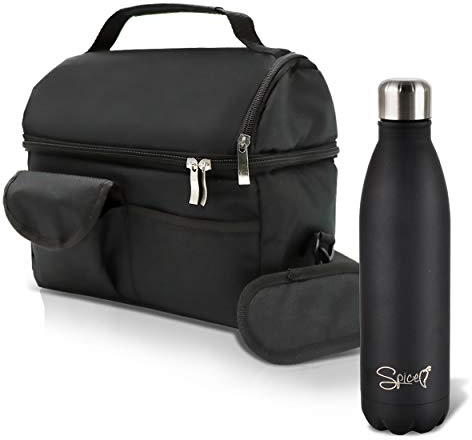 SPICE Borsa Termica Caldo e Freddo capacità 8 L con Tracolla Porta Pranzo + Bottiglia Termica Acciaio Inox 500 ml Doppia Parete BPA Free