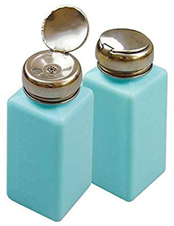 Gwill Metal One-Touch Liquid Dispenser Pump Square Bottle for Alcohol/Nail Polish Remover Empty Plastic Bottles Light Blue 2 Pack