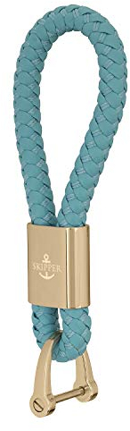Skipper Schlüsselanhänger mit D-Schäkel aus Leder Imitat geflochten Schlüsselbund Schlüsselband Keychain Geschenk für Frau Mann Freund Auto Fahrrad Motorrad Boot 41 Gold 8254 - Türkis