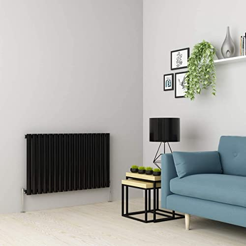 Warmehaus Radiateur horizontal à colonne ovale à panneau plat simple noir 600 x 1004 mm – Chauffage central moderne et peu encombrant – Parfait pour salle de bain, cuisine, couloir, salon