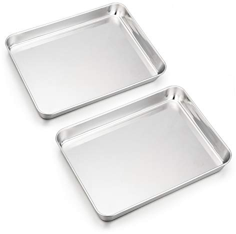 HaWare Mini bandeja para horno tostador, sartén pequeña de acero inoxidable, 9.3x7x1 pulgadas, borde profundo, acabado espejo y libre de óxido, fácil de limpiar y apta para lavavajillas